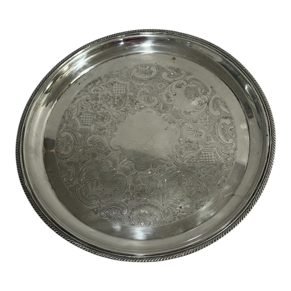 Primrose Plate Round Footed Silver Metal Tray E.P Brass 1750 Vintage